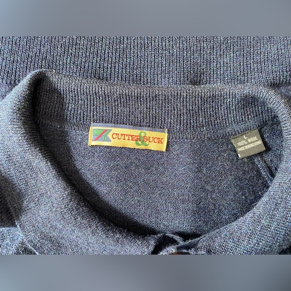 Cutter & Buck Men's Size Large 100% Wool Long Sleeve 2 Button Polo Sweater Navy - Picture 7 of 12